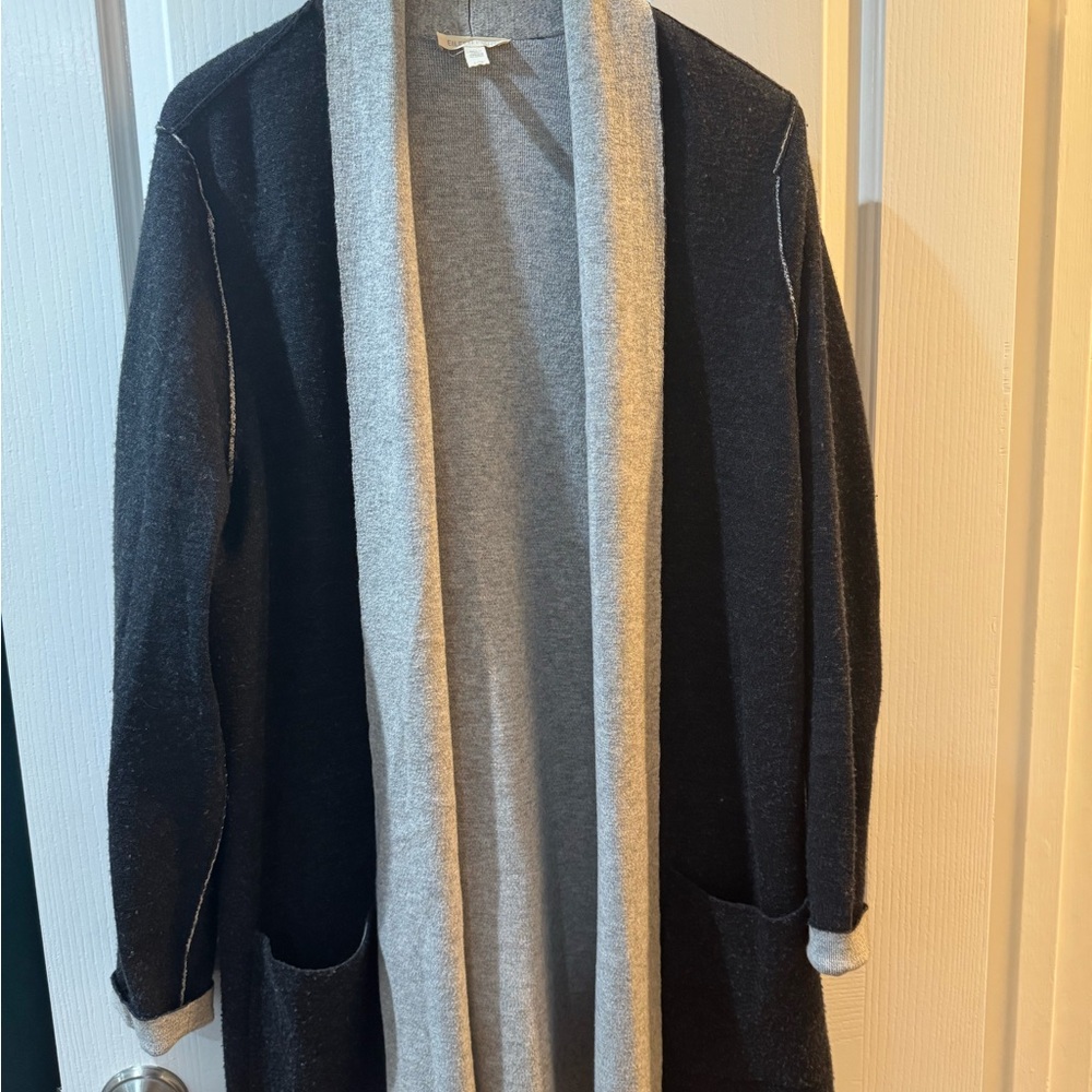 Eileen Fisher Black and Gray Open Front Coat